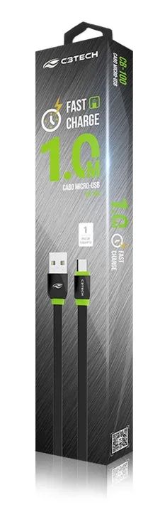 CABO MICRO USB 2A 1 METRO C3TECH CB-100BK CARGA E DADOS - Foto 5