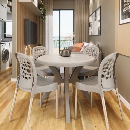 Mesa Redonda com 4 Cadeiras Estilo Casa de Praia para Sua Sala ou Varanda Deluxe