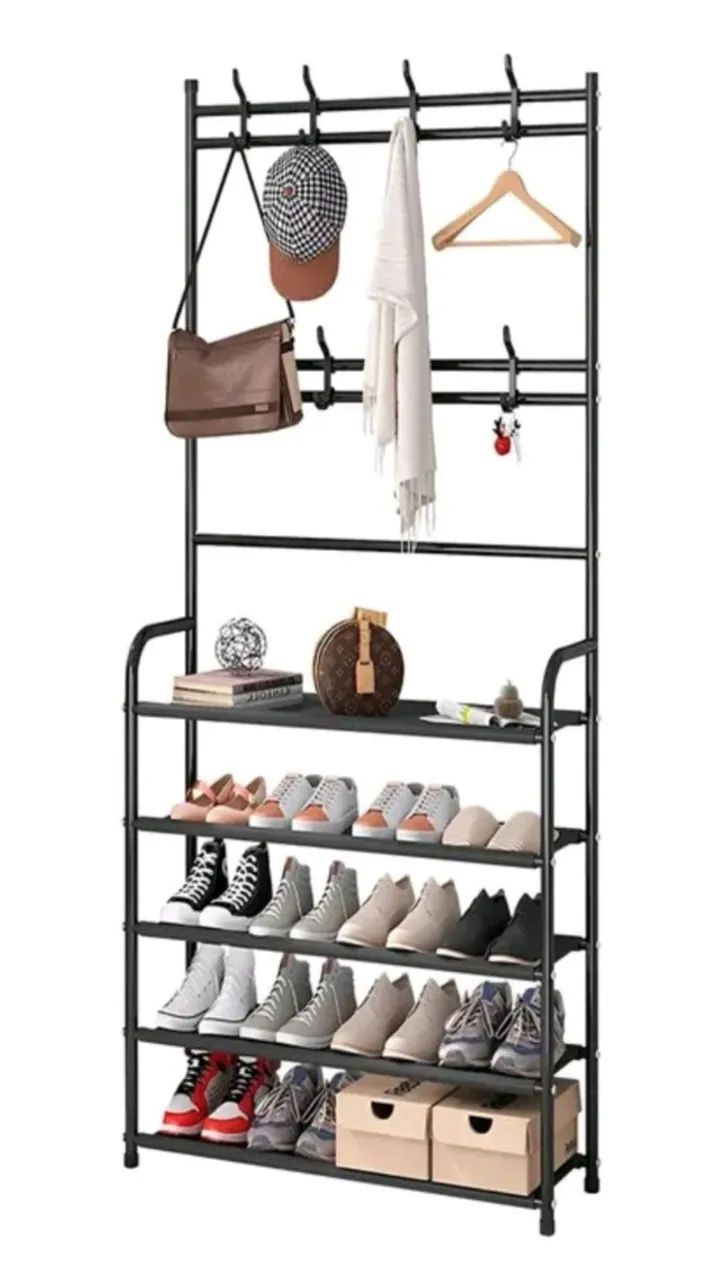 Cabideiro Organizador com Sapateiro 2 em 1 - 4 Níveis, 8 Ganchos, Estrutura Reforçada em A - Foto 3