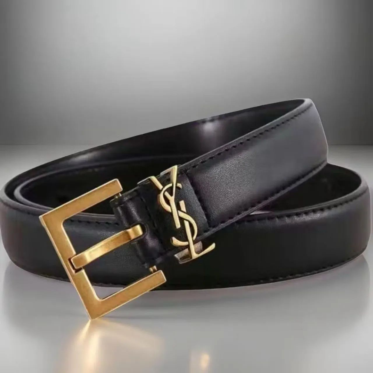 Cinto Saint Laurent Preto Couro Fivela Dourada Original 