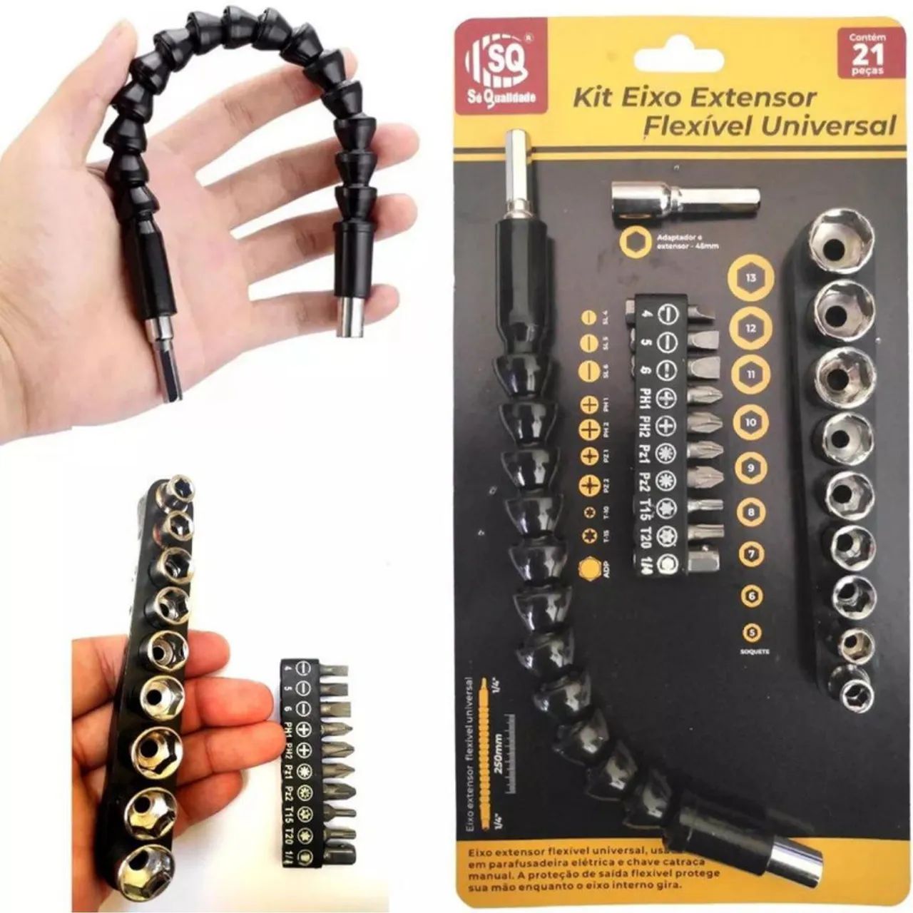 Extensor bicos ponteiras e bits 21 pcs para parafusadeira - Foto 3