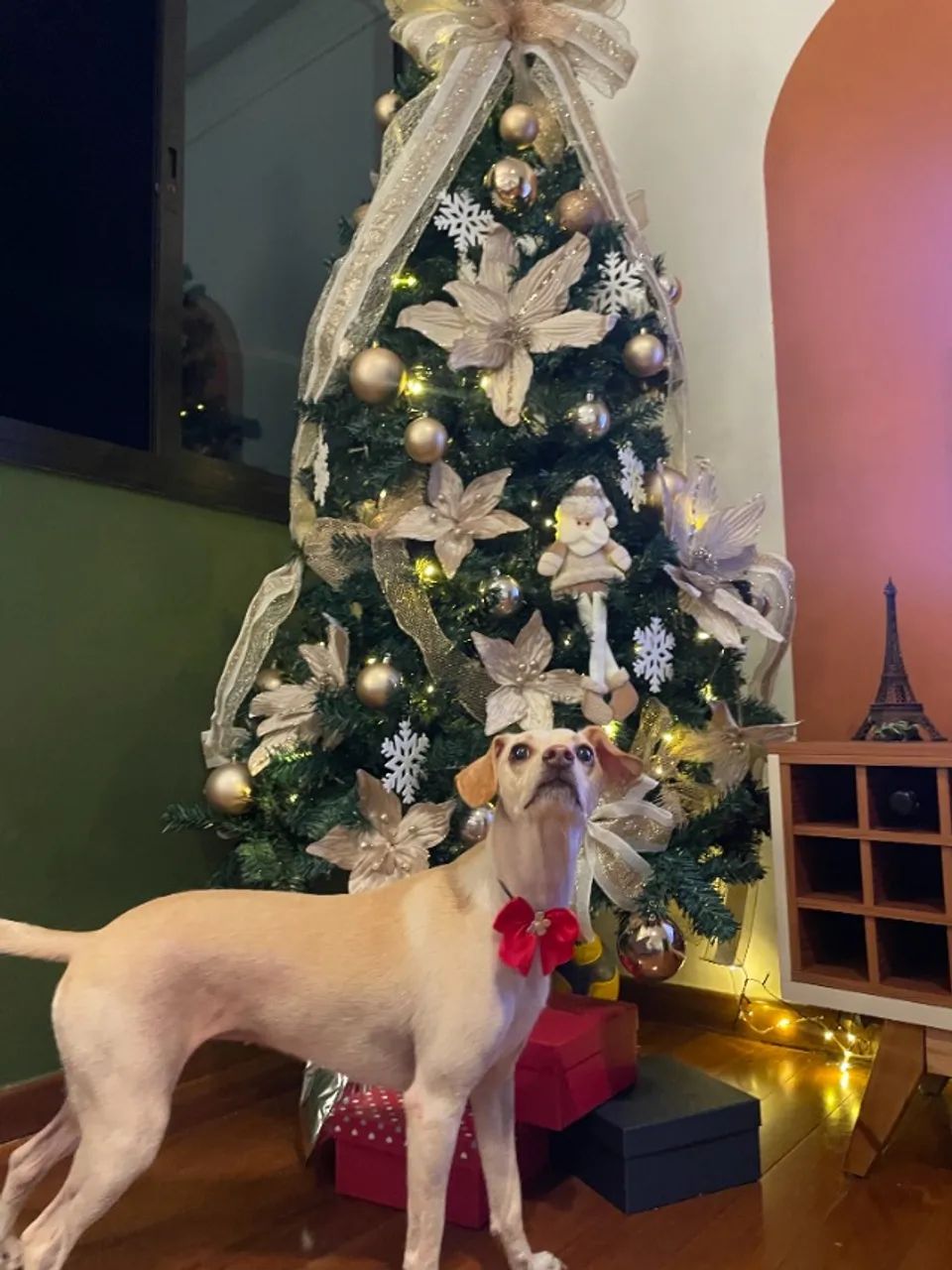 Árvore de natal com enfeites dourados/champanhe 1,80m
