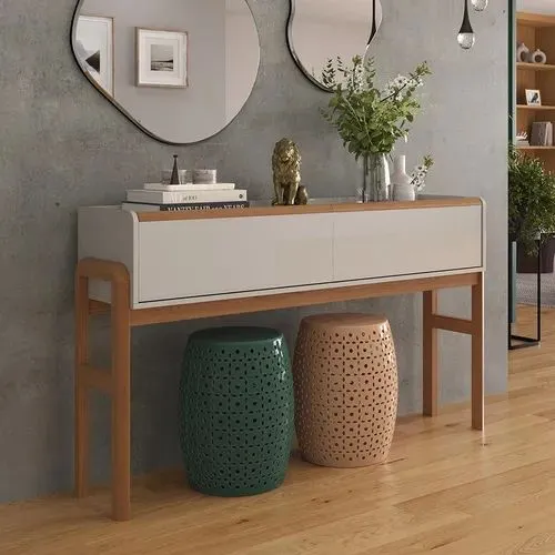 Aparador Moderno 2 Gavetas Pés Madeira Elegance Lukaliam Off Whte/Jequitiba<br>