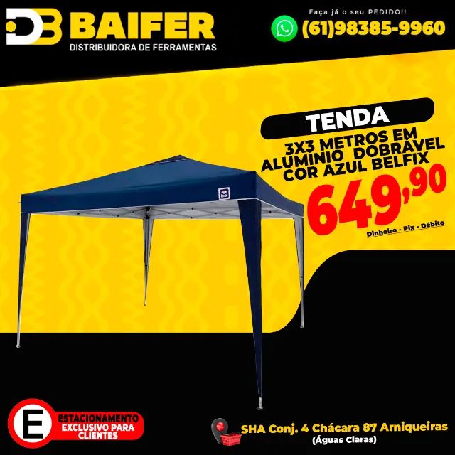 Tenda Gazebo 3x3 Metros em Alumínio Dobrável Cor Azul Belfix