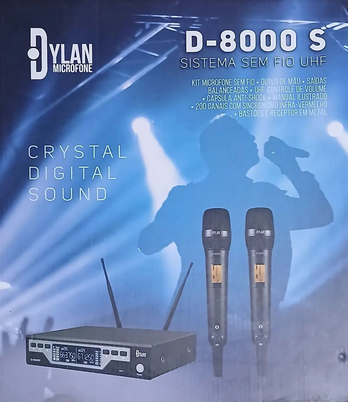 Microfone Sem Fio Dylan D-8000S UHF Duplo de Mão