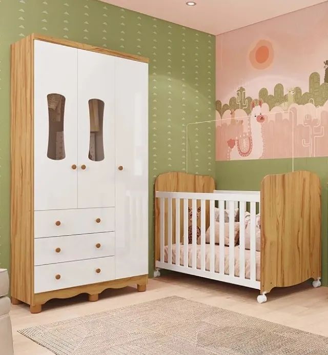 Guarda Roupa Luna 3 portas e Berço Uli Americano Móveis Peroba