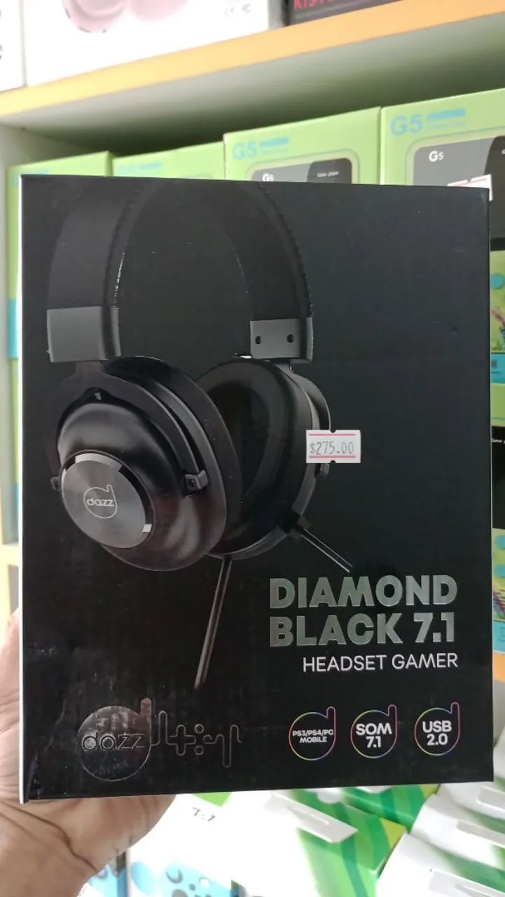 Headset Gamer Diamond Black 7.1 - Som Surround - USB 2.0