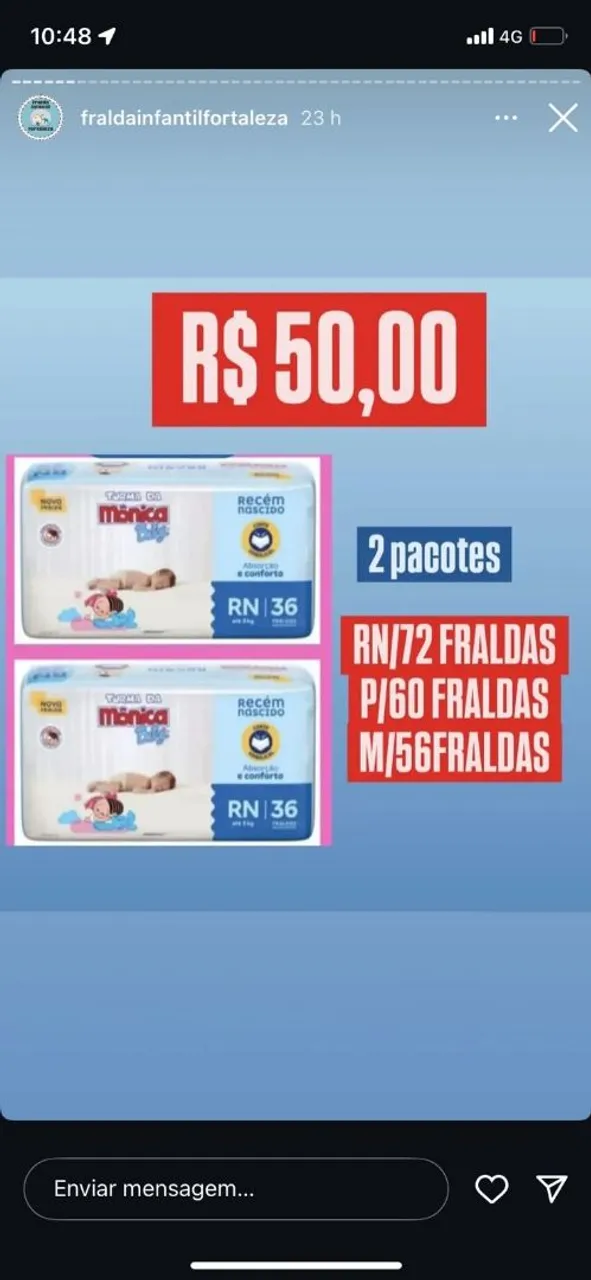 Fraldas Turma da Mônica Baby - RN/ 72 Fraldas P/60 M/56 Fraldas