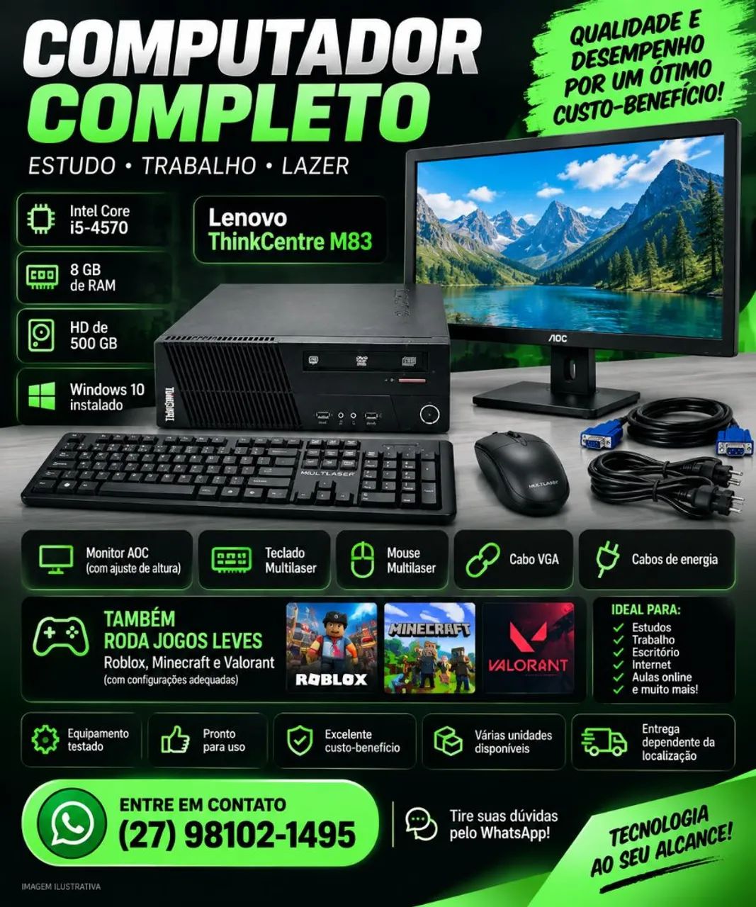 COMPUTADOR COMPLETO LENOVO - PRONTO PARA USO