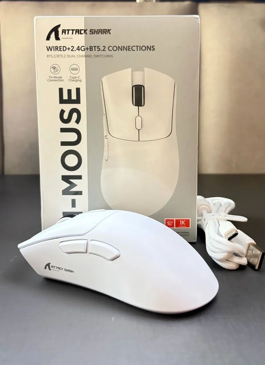 Mouse Gamer Attack Shark R1 Wireless Branco - Tri-Mode - Foto 2