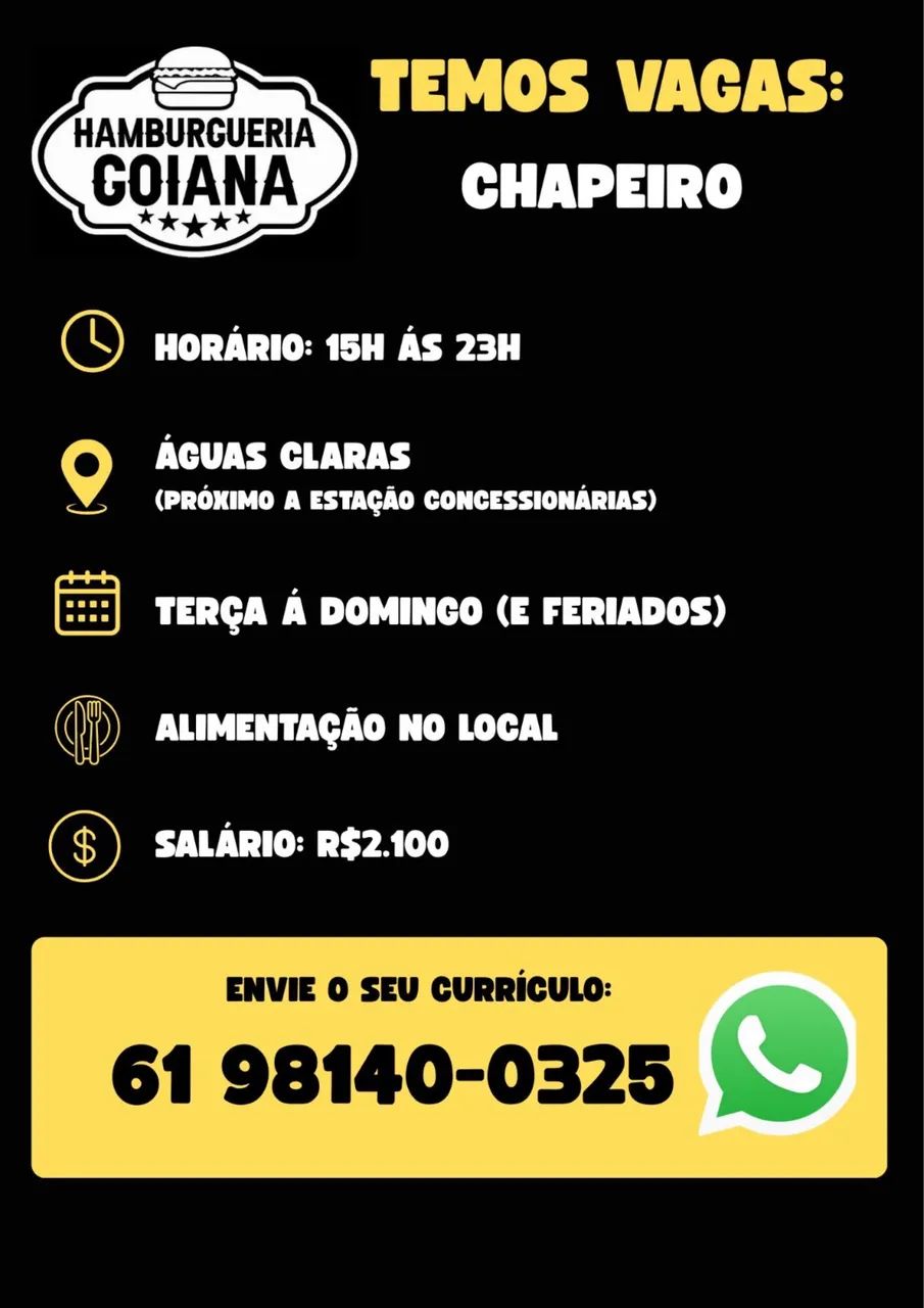VAGA CHAPEIRO HAMBURGUERIA 1