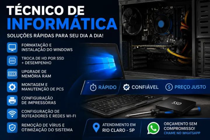 Formatação, SSD, Upgrade e Manutenção de Computadores em Rio Claro