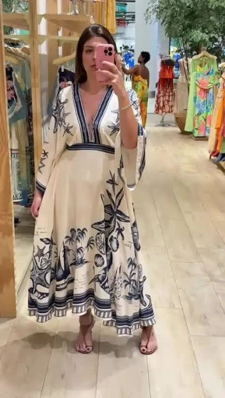 Vestido Midi Mar de Ondas Bege - Foto 5
