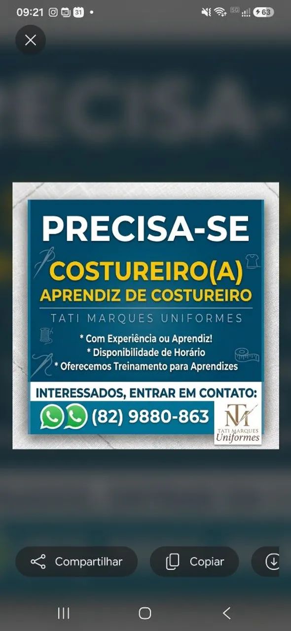 Precisa-se de costureiro ou aprendiz 