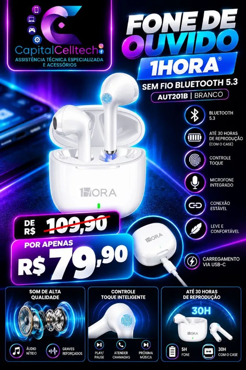 Fone Bluetooth sem fio