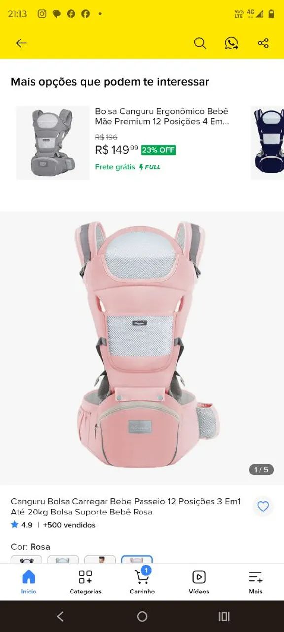 Canguru de bebê Rosa+ kit bolsa maternidade 