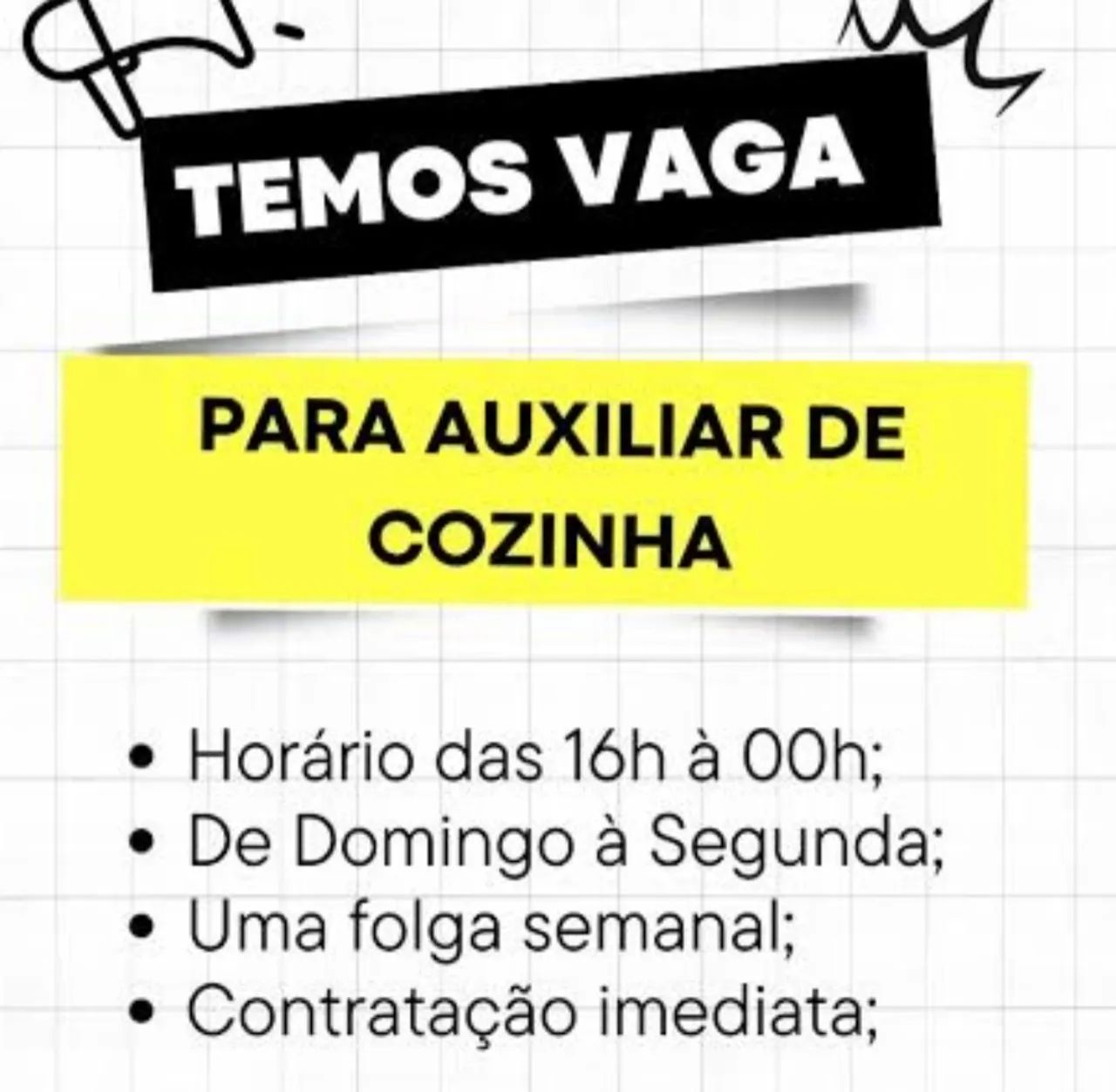 Aux  Cozinha  -   Noite 16h ate meia noite - Restaurante 