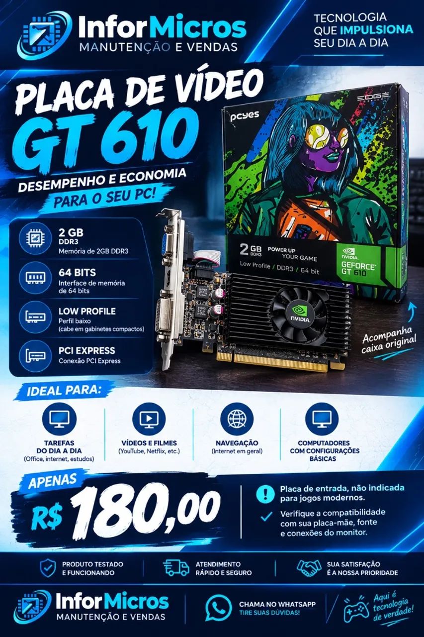 Placa de Vídeo GT 610 2GB