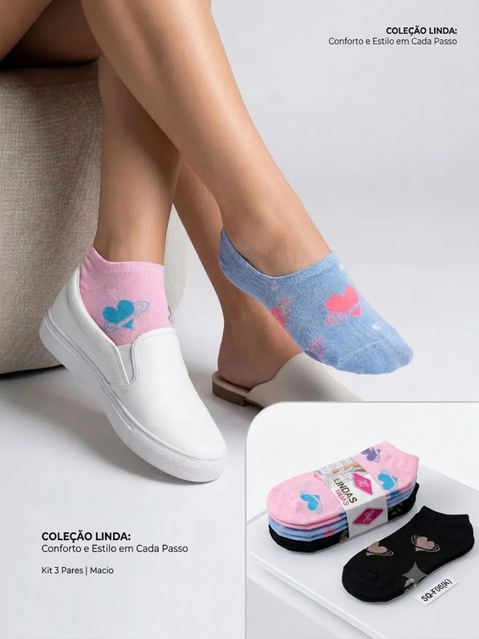 Kit com 3 pares de meias femininas 