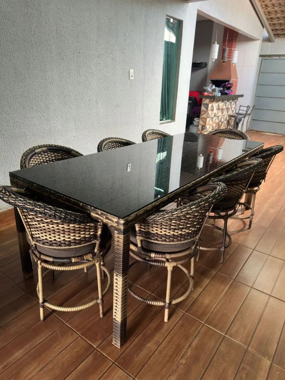 Mesa 8 Lugares com Cadeiras Giratórias Fibra Sintética Área Gourmet