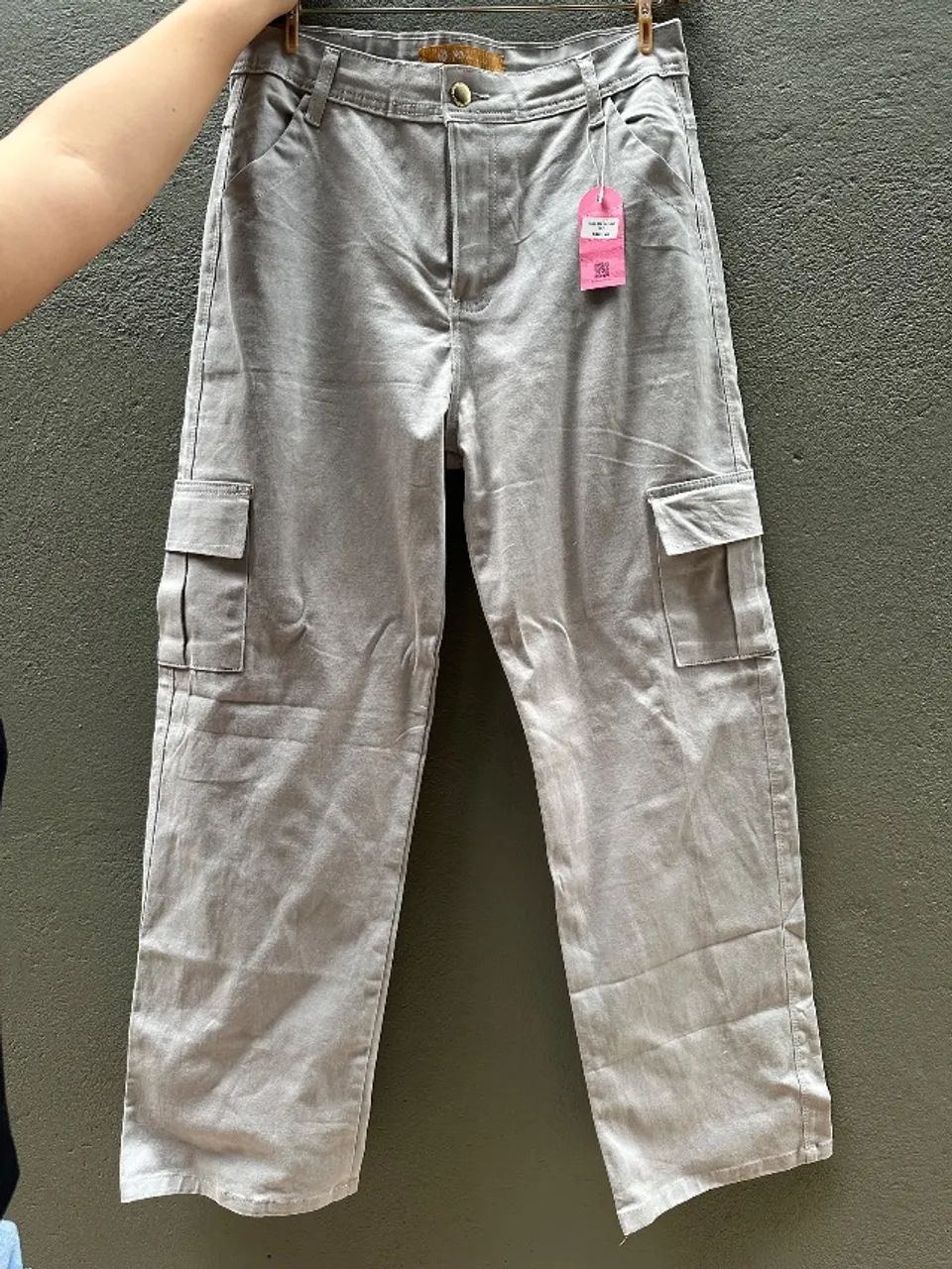 calça wide leg cargo yetspremium cinza