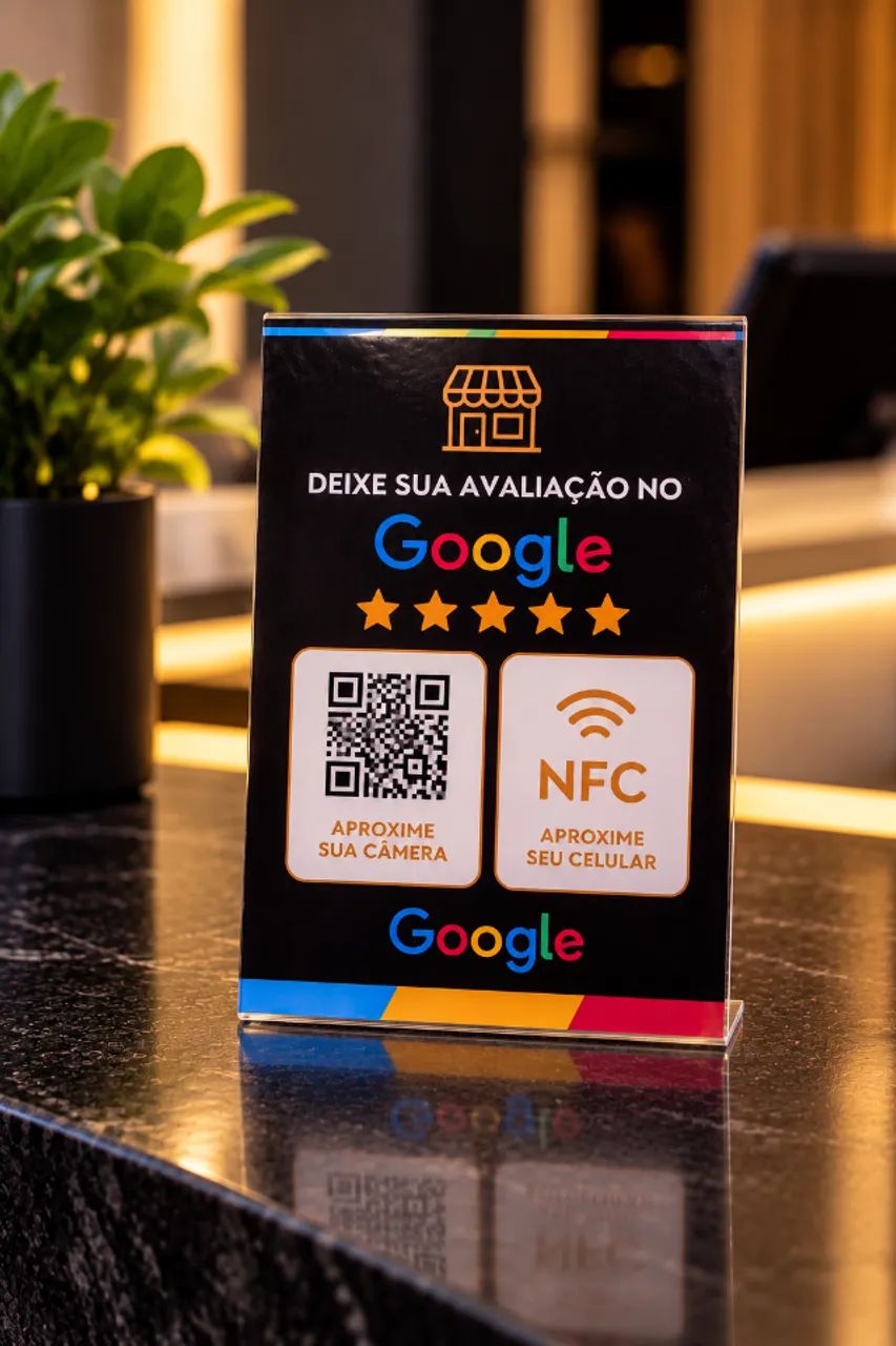 Plaquinha Google Avaliações com QR Code + NFC