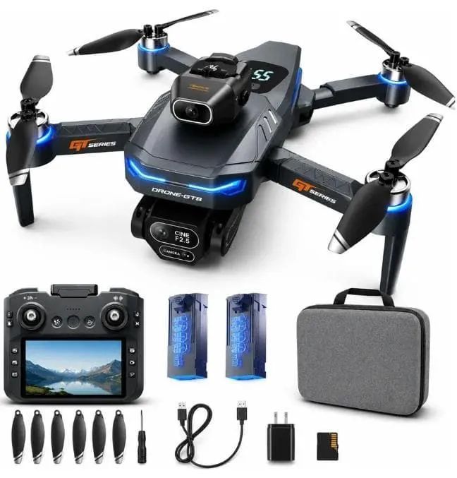 Drone controle com tela estabilizador sensor de obstáculo câmera 4K duas baterias maleta - Foto 2