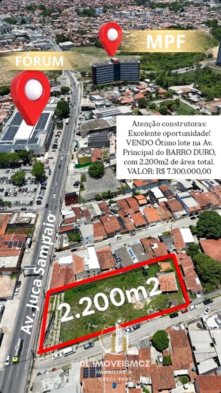 VENDO EXCELENTE LOTE NA AV. JUCA SAMPAIO NA PRINCIPAL DO BARRO DURO. - Foto 2