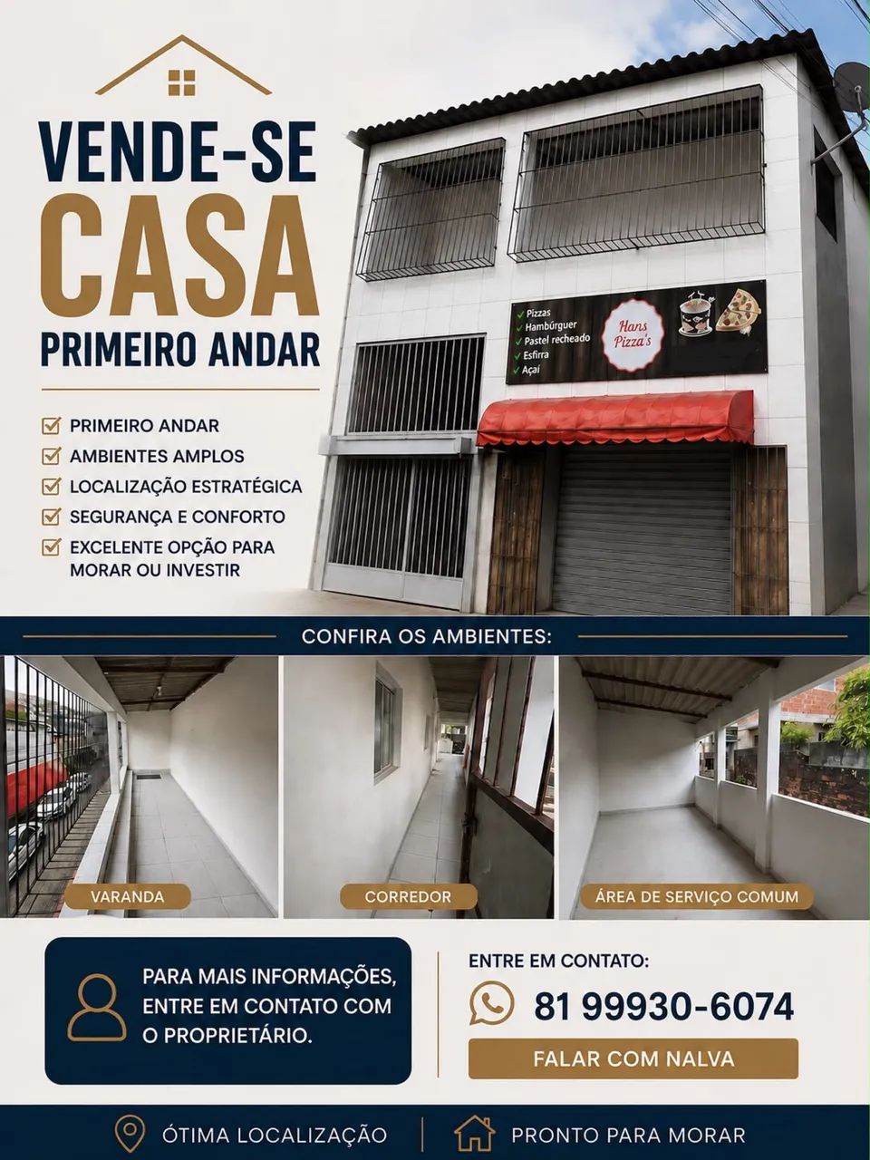 VENDE-SE CASA EM PRIMEIRO ANDAR