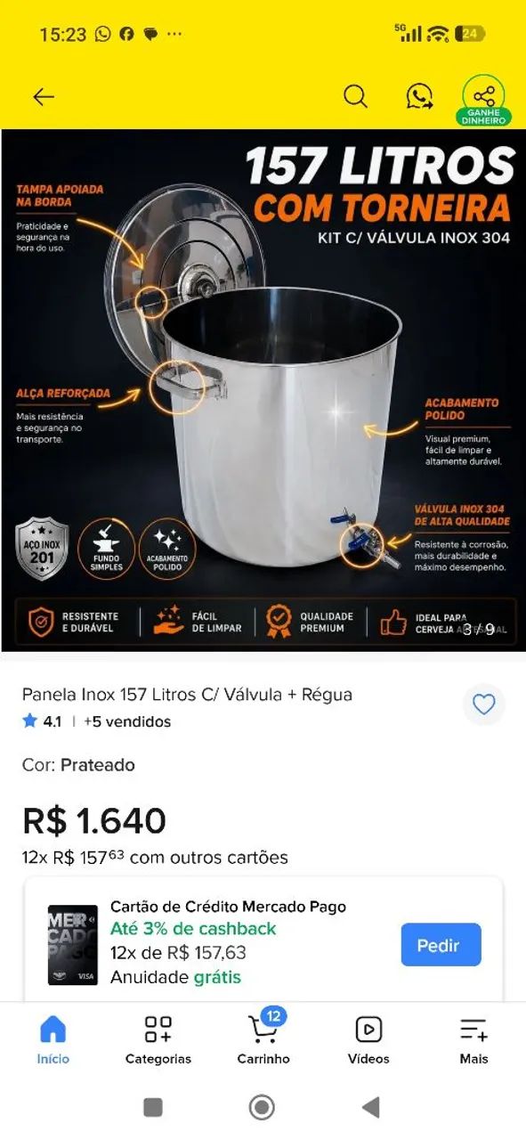 Panela cervejeira inox, oportunidade  - Foto 2