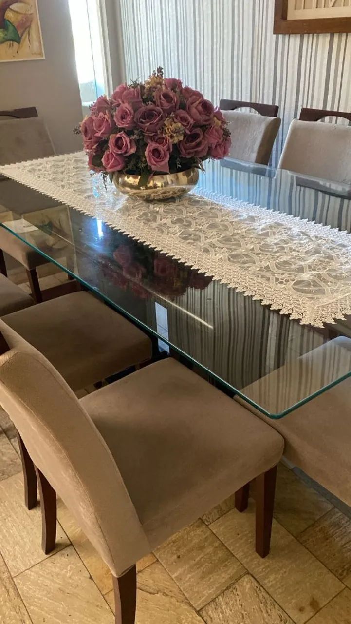Mesa de granito com tampo de vidros (mais 8 cadeiras). - Foto 3