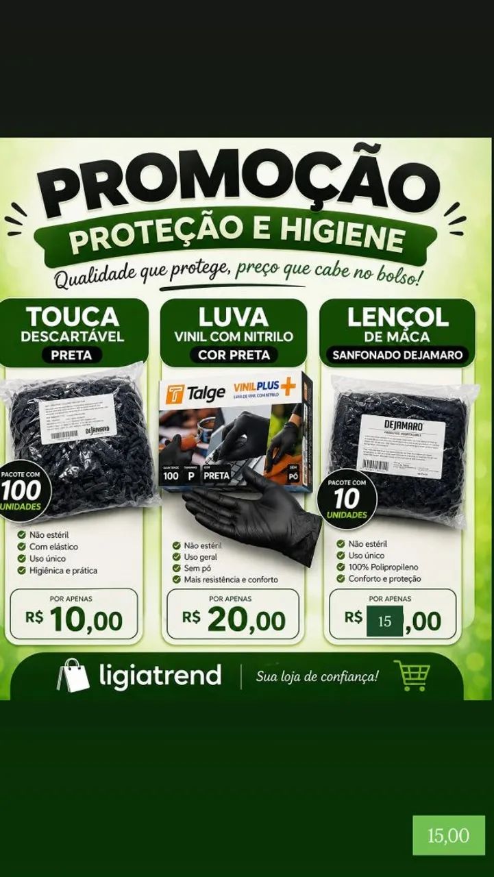 Touca, luva, lençol maca