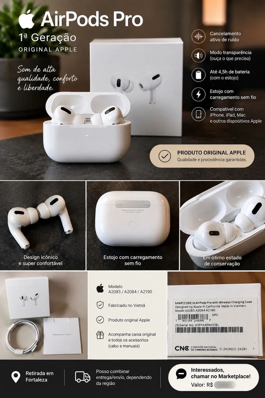 AirPods Pro 1° Geração Original Apple - EXCLUSIVO - Fones de