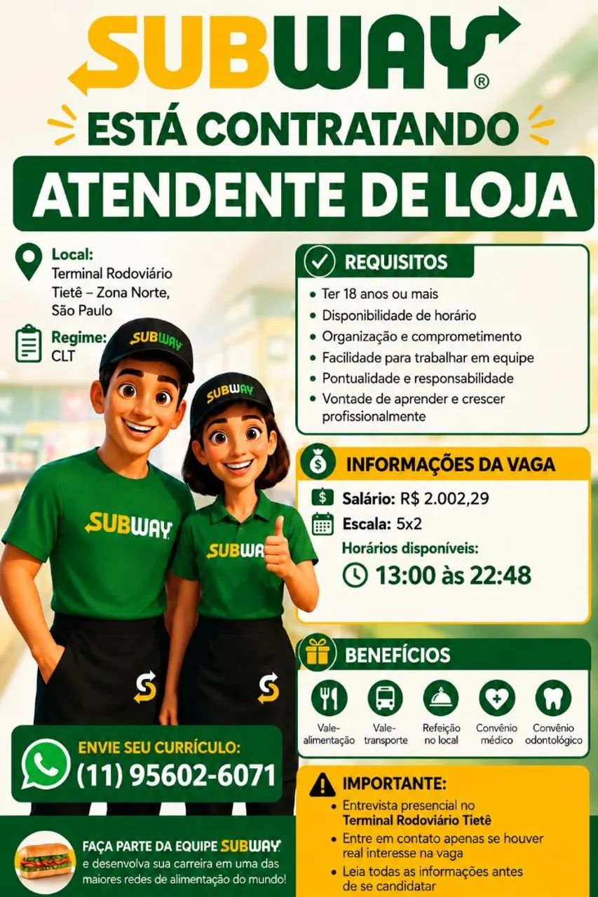 Vaga Atendente de Lanchonete 