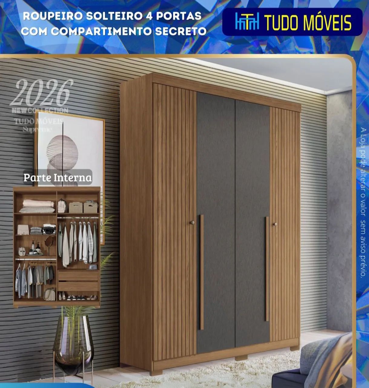 ROUPEIRO  SOLTEIRÃO 4 PORTAS COM COMPARTIMENTO SECRETO  - Foto 3