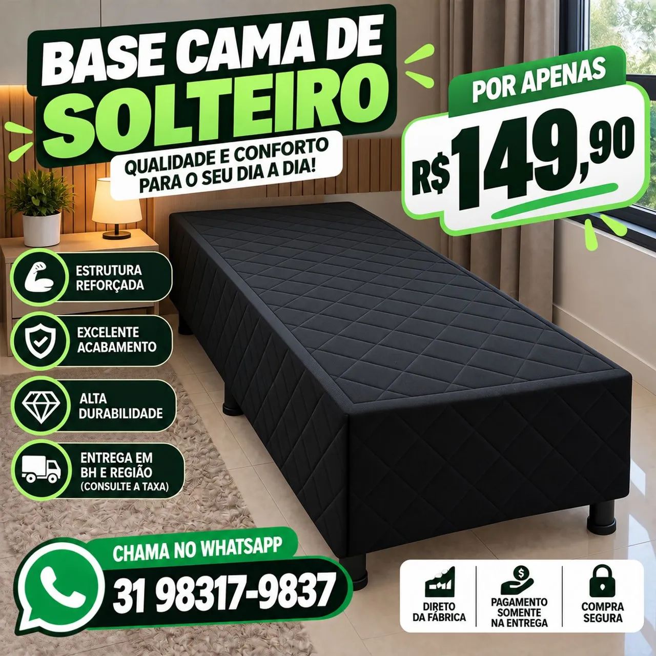 BASE DE CAMA BOX DE SOLTEIRO PROMOÇÃO 