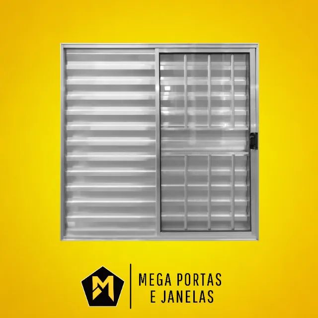 Veneziana Três Folhas de Alumínio Brilhante (Com Grade)