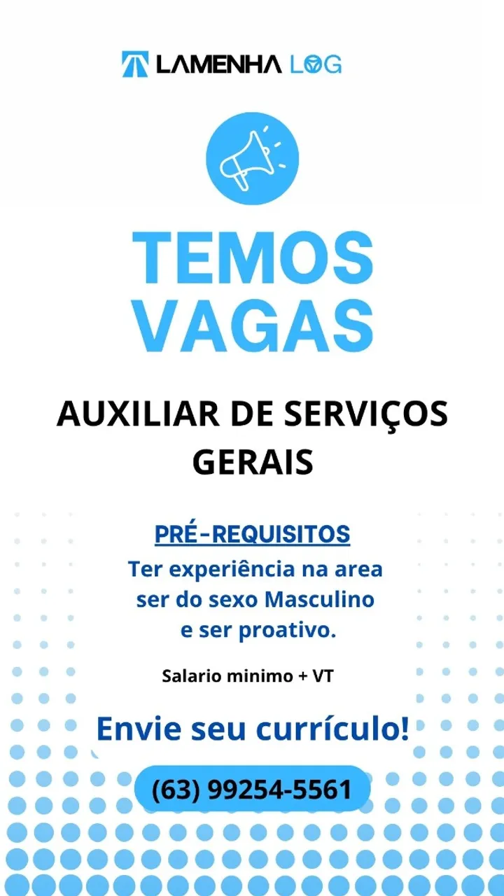 VAGA DE EMPREGO AUXILIAR DE SERVIÇOS GERAIS