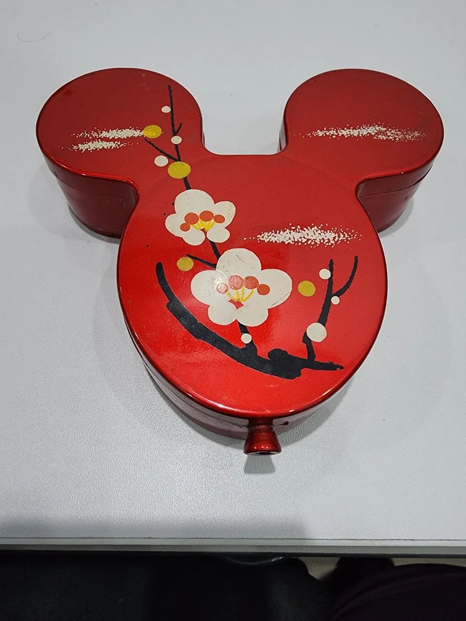 Porta Joias Vintage do Japão formato do Mickey Mouse com flores cerejeiras