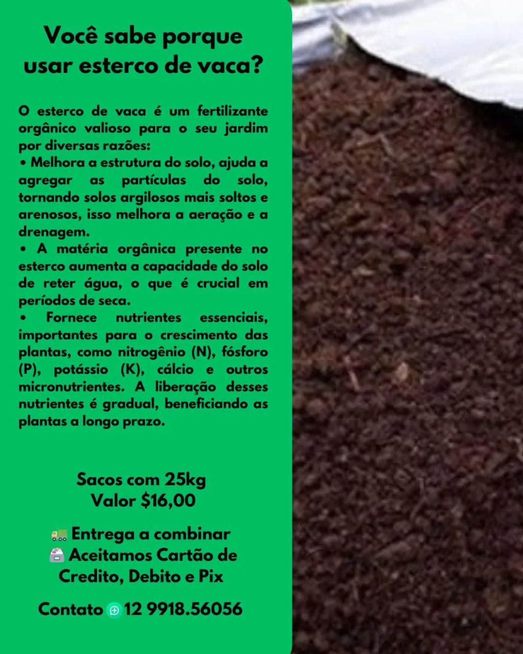 Esterco de Vaca - 25kg - Adubo Orgânico