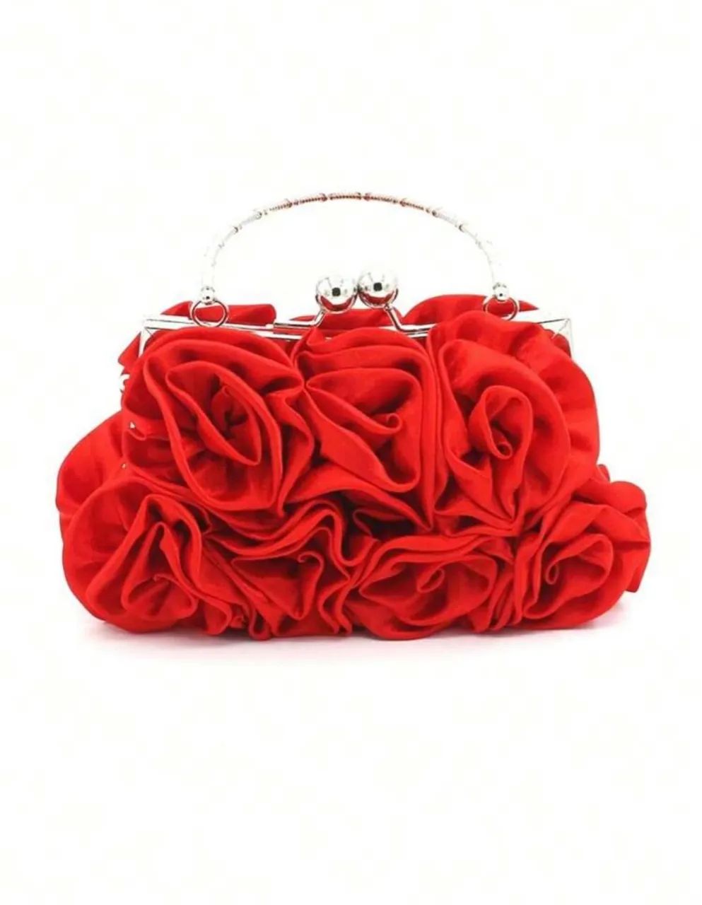 Bolsa de Mão Vermelha com Design de Rosas - Foto 3