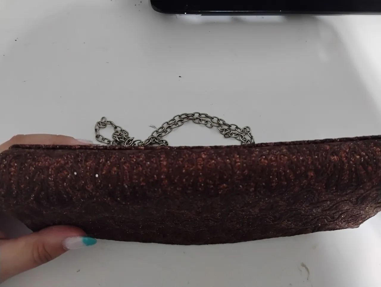 Bolsa de mão marrom com corrente vintage - Foto 2