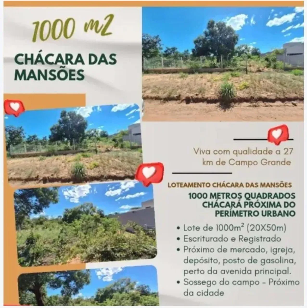 Vendo um terreno de 1.000 m² no Bairro Chácara das Mansões em Campo Grande MS