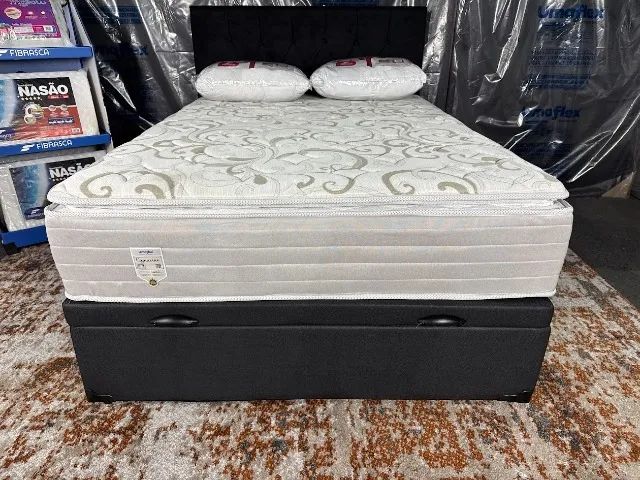 cama box bau casal + colchão molas com pilow top - Foto 2