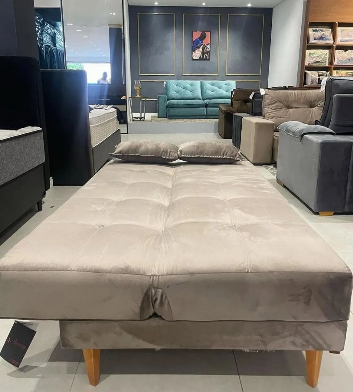 Sofa cama pérola veludo bege - Foto 2