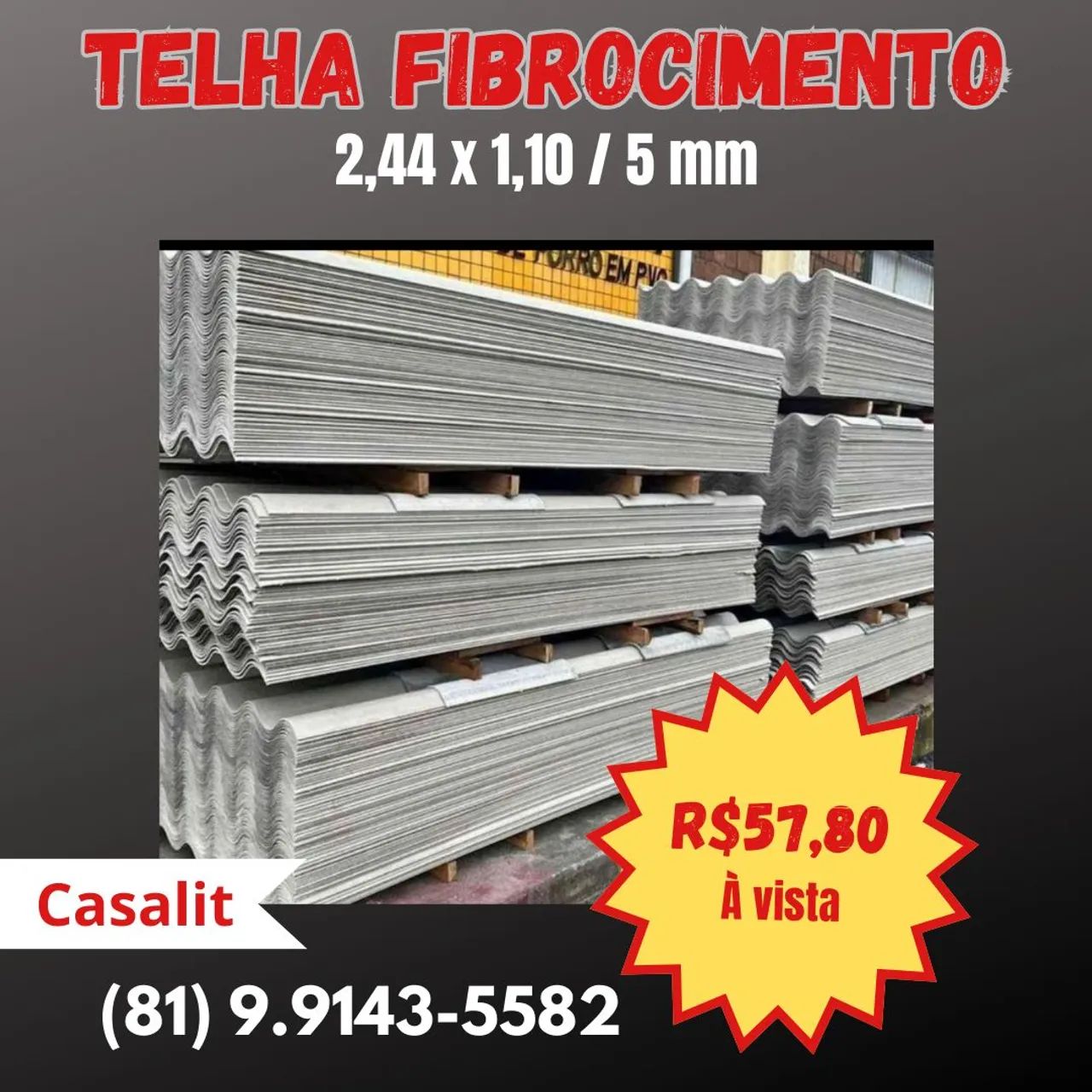 Telha Fibrocimento 2,44 x 1,10 / 5 mm