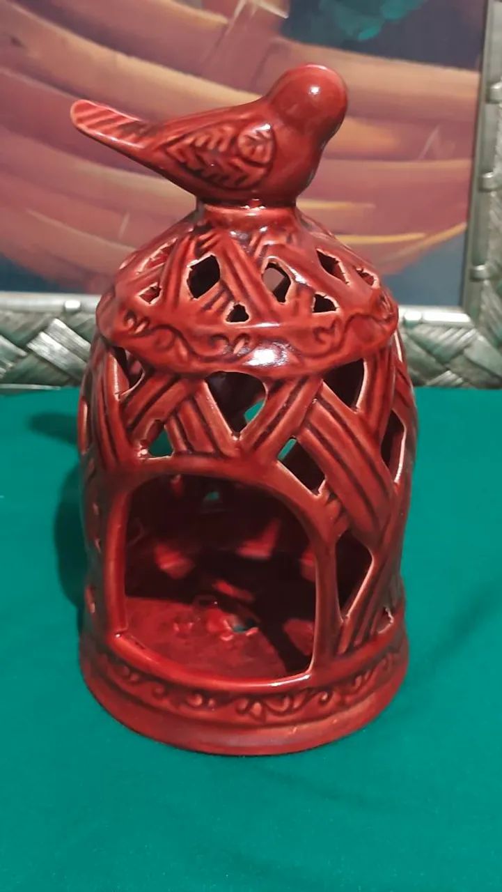 Porta-vela em Cerâmica Vazado com Pássaro - 25 cm x 15 cm<br> - Foto 4