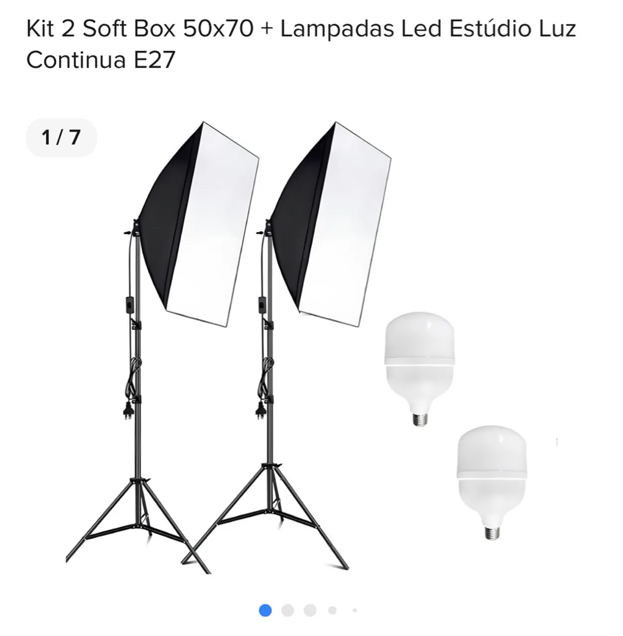 Kit 2 Softbox 50x70 + Lâmpadas LED Estúdio Luz E27