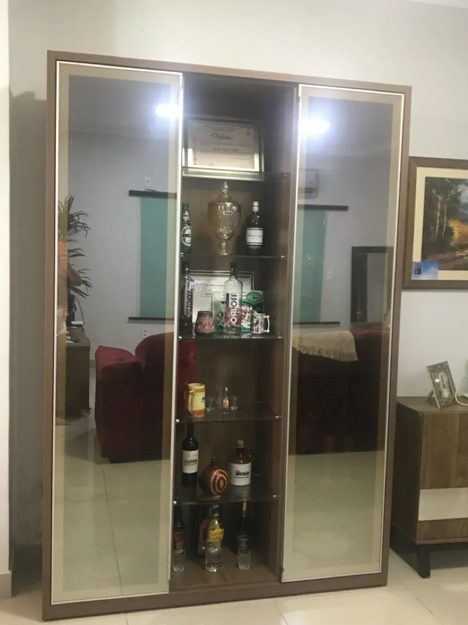 Cristaleira perfeita com duas portas de vidro reflecta