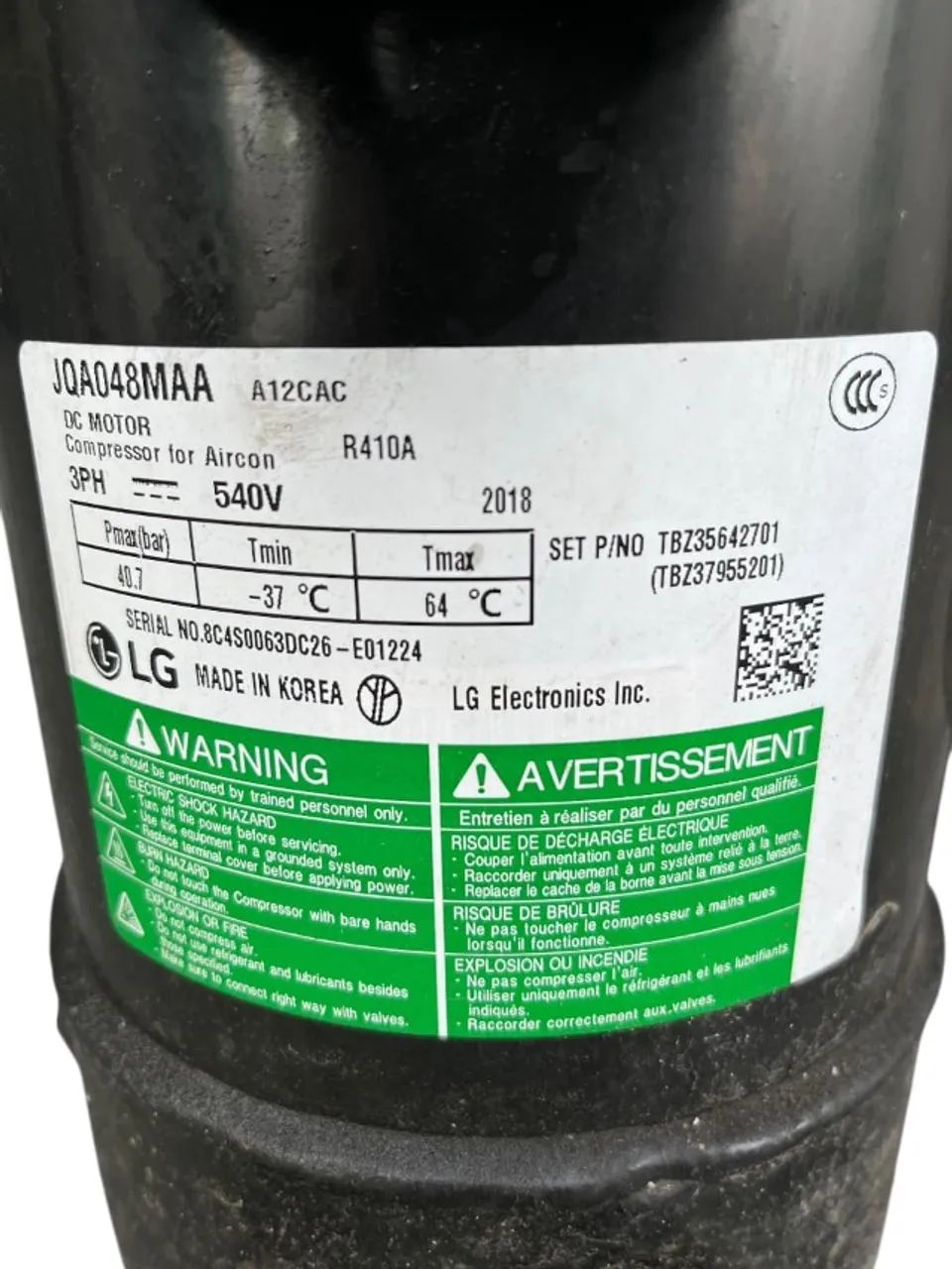 Compressor LG - 48.000 BTUs | 540V - 3PH | R-410A (JQA048MAA) - Foto 2